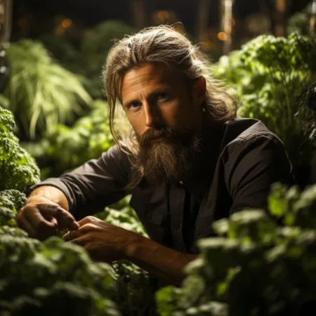 Emmett Reistroffer standing in a cannabis garden, part of the Marijuana Legalization Initiative.