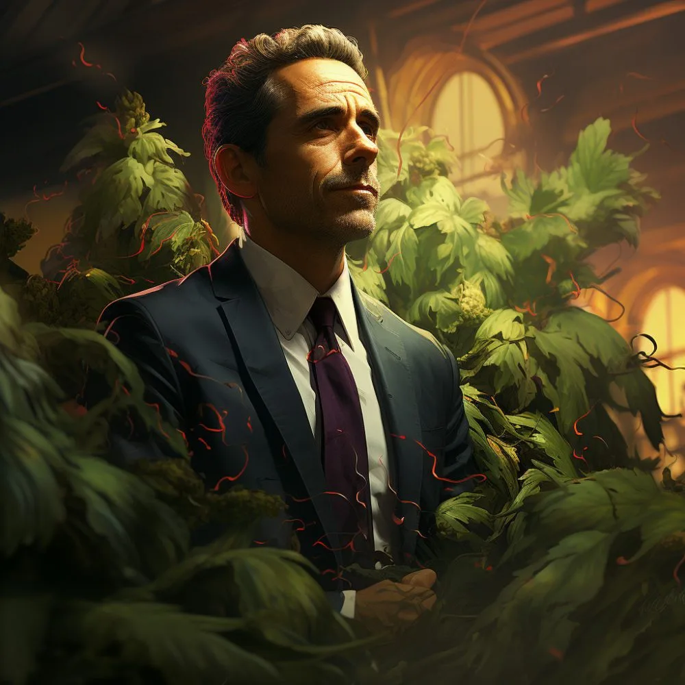Hunter Biden with a cannabis plant - Federal Gun Ban - Cannabis News by LeafyLeaks.com, Ai Generated image for Leafy Leaks