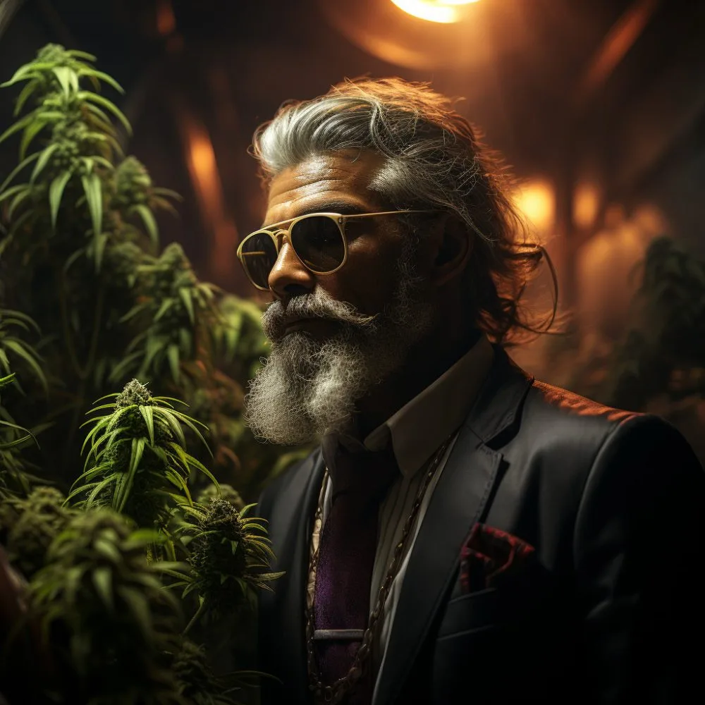 A close-up of Paul Suits Jr. in a cannabis dispensary
