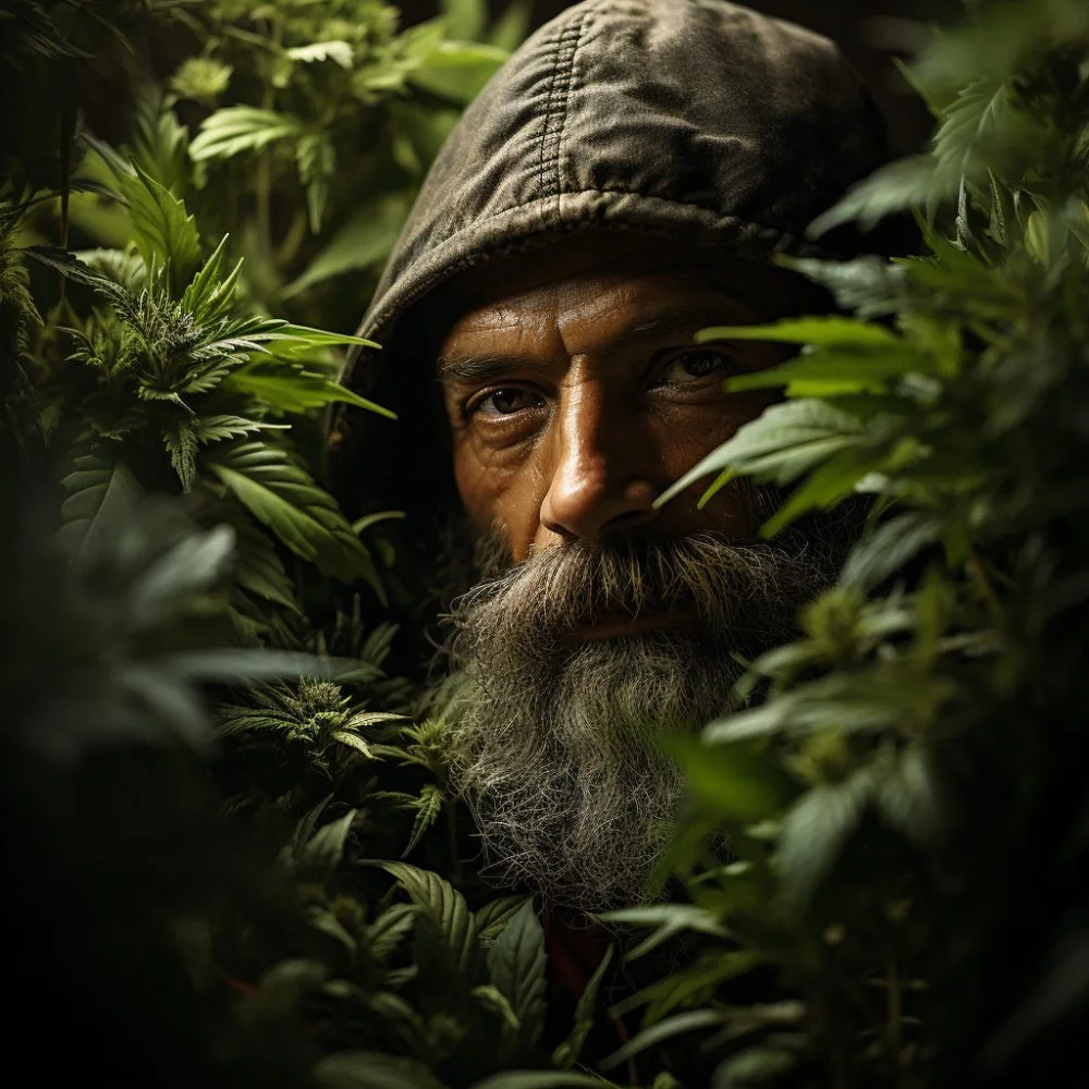 Medical Cannabis Expansion: A person surrounded by cannabis plants, Cannabis News by LeafyLeaks.com, Ai Generated image for Leafy Leaks