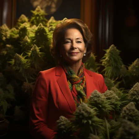 Alt Text: Assemblymember Marie Waldron with Cannabis Plants - Psychedelics Bill