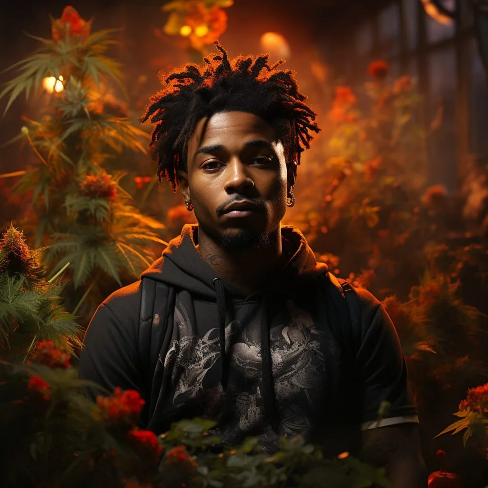 NCAA Marijuana Vote - Athlete in a cannabis field. Cannabis News by LeafyLeaks.com, AI Generated image for Leafy Leaks.