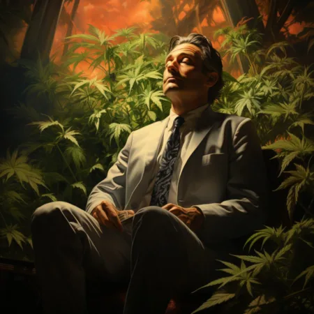 An image of Senator Chris Lee standing in a lush Hawaiian cannabis field - Psilocybin Therapy Hawaii - Cannabis News by LeafyLeaks.com, Ai Generated image for Leafy Leaks