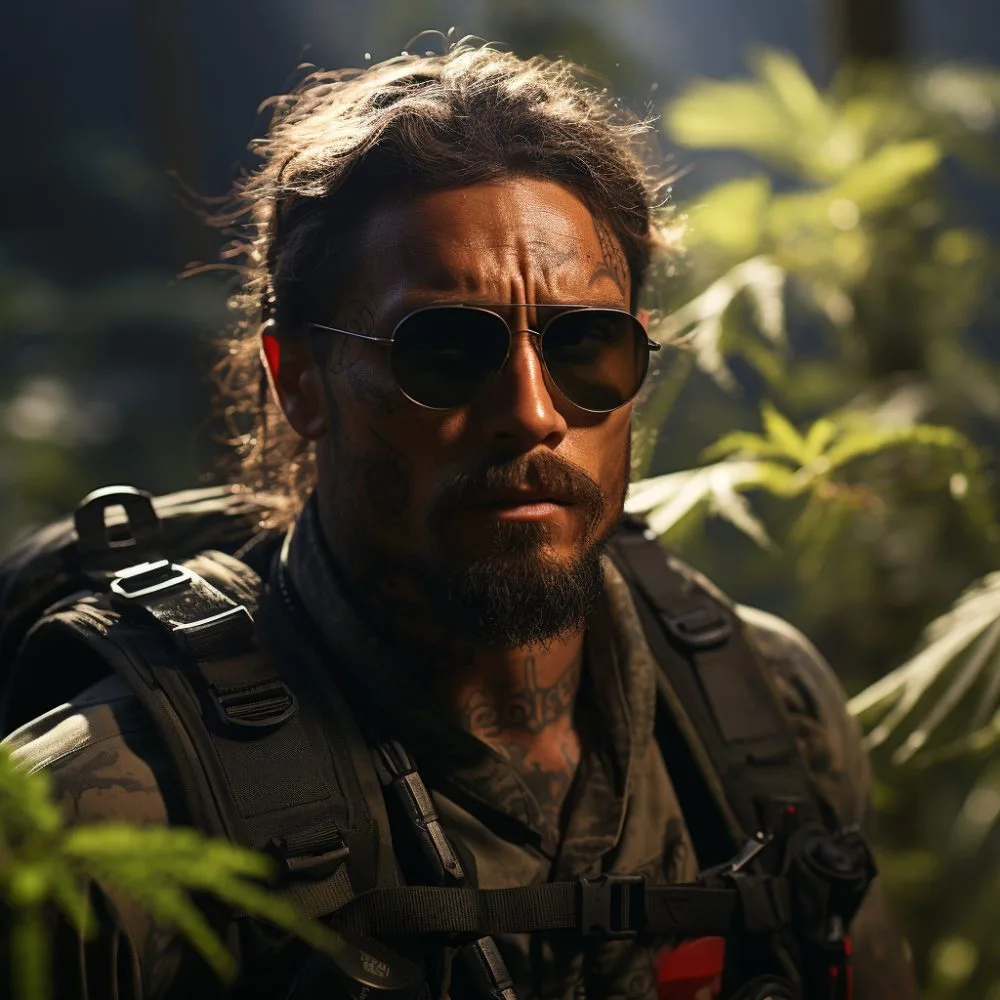 DEA Agent Rehired - A confident agent in a cannabis field. Cannabis News by LeafyLeaks.com, Ai Generated image for Leafy Leaks.