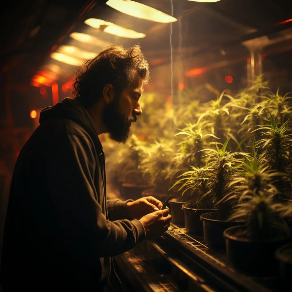 Federal Gun Ban and Medical Marijuana Patient with Cannabis Plants. Cannabis News by LeafyLeaks.com, Ai Generated image for Leafy Leaks.