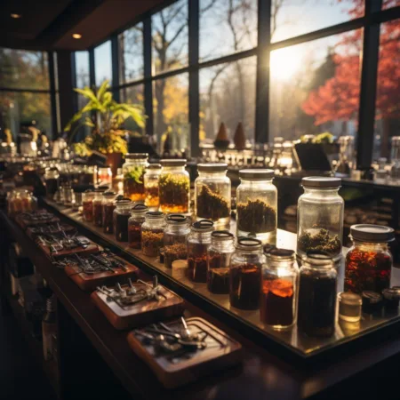 Cannabis enthusiasts gathering at a marijuana dispensary in Rhode Island, celebrating the record-breaking sales of 2023.