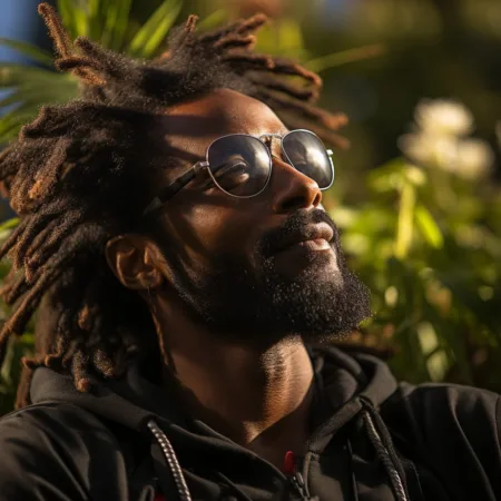 A person enjoying cannabis in a Florida setting - Cannabis News by LeafyLeaks.com, Ai Generated image for Leafy Leaks