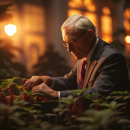 A photo of Governor Tony Evers discussing cannabis reform in Wisconsin at the State Capitol. Realistic, well-lit image.