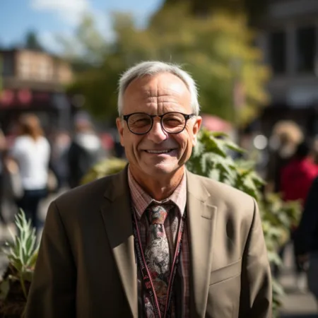 A realistic image of Rep. Earl Blumenauer in a cannabis-themed setting, with Capitol Hill in the background. Cannabis News by LeafyLeaks.com, Ai Generated image for Leafy Leaks.