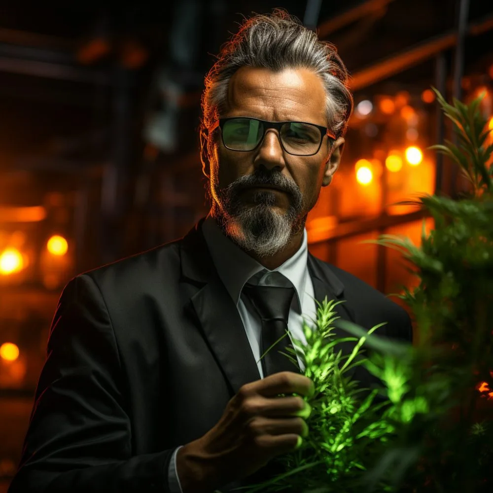 A healthcare professional with a vibrant cannabis plant in the background - Marijuana Rescheduling News