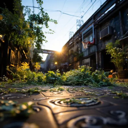 Brooklyn Nets and New York Liberty Forge Historic CBD Partnerships Brooklyn basketball court surrounded by hemp plants, symbolizing CBD Partnerships in sports. Cannabis News by LeafyLeaks.com, Ai Generated image for Leafy Leaks.