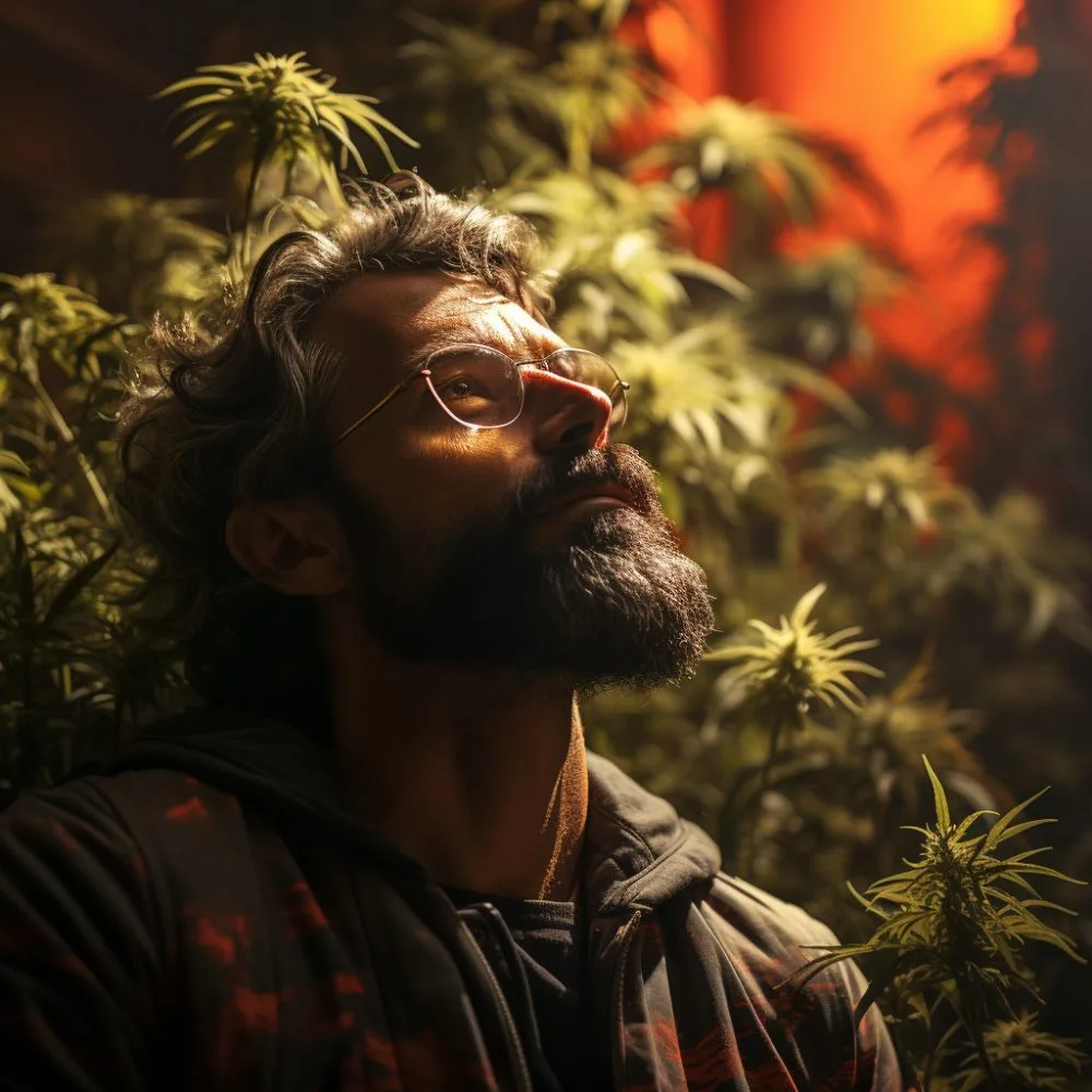 A person in Florida considering the implications of THC Limit Florida on marijuana legalization. Cannabis News by LeafyLeaks.com, Ai Generated image for Leafy Leaks.