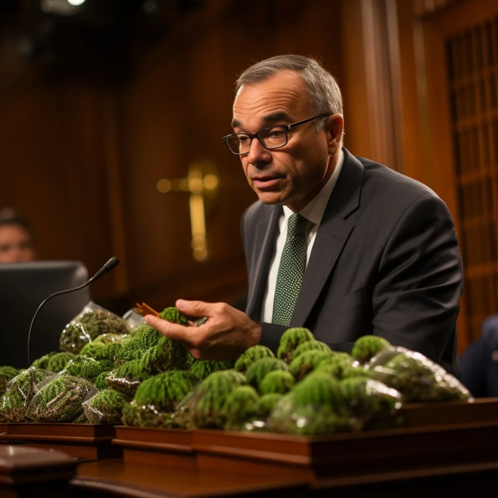 Rep. Andy Harris discussing FDA Rescheduling in a cannabis debate, Cannabis News by LeafyLeaks.com, Ai Generated image for Leafy Leaks