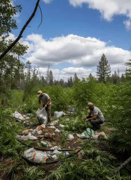 Illegal Cannabis Farm Pollution: The Hidden Costs Threatening California’s Wildlands Uncover the shocking truth behind illegal cannabis farm pollution. Who cleans up the devastation left in California’s forests? Click to discover the impact.