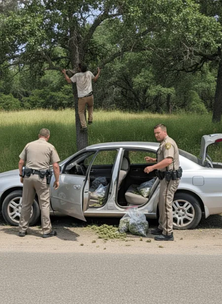 Witness the wild marijuana car chase where a desperate driver climbs a tree to evade deputies. Can you believe 80+ pounds of marijuana were found?